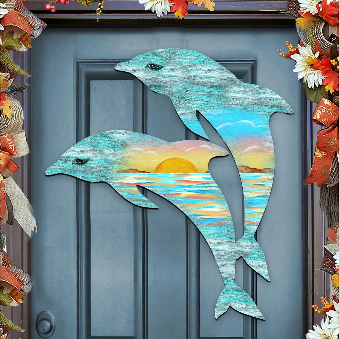 Dolphin Sunrise Wooden Door Hanger - Coastal Beach Decor - 8198519H - Etsy