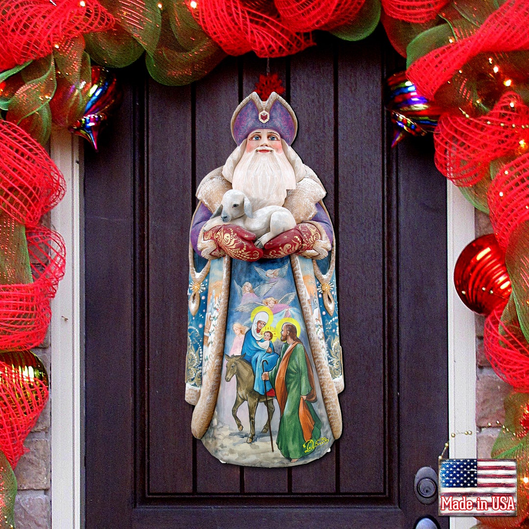 Outdoor Christmas Decorations Santa and the Guardian Angles Wooden Door
