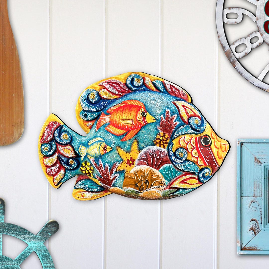 Coastal Fish Art Door Hanger Wooden Wall Hanging Beach Decor Home ...