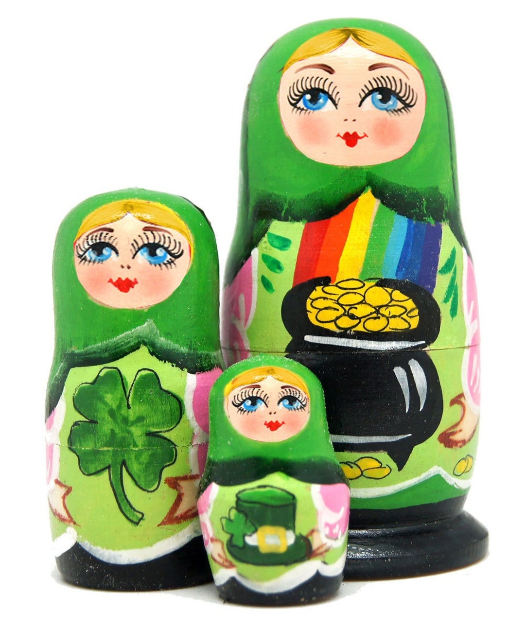 Irish Luck 3-nested Matryoshka Wooden Nested Dolls Set
