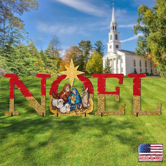Outdoor Nativity NOEL Display Holiday Wooden Free-Standing Outdoor Decoration 8121458F