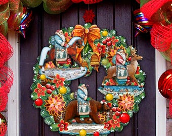 Christmas Wreath Outdoor - Christmas Decor - Santa Wooden Wreath