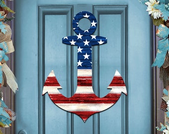 Rustic American Flag Anchor - 24" Wooden Patriotic Door Hanger - 8198913H
