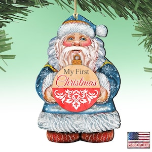 My First Christmas Santa Ornament - Baby Gift - Holiday Tree Handcrafted Wooden Decoration - Tree Ornament - 8117810-MFC