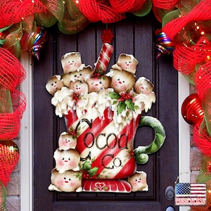 Christmas Door Hanger Marshmallow Cocoa Company Wooden Door Hanger - Winter Wall décor - Office Decor - 8457513H