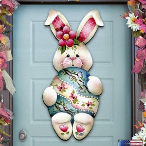 Wood Bunnies Easter Wreath with Wood Sign Bunny Easter Wreath Easter Wreath with Bunny Easter Decoration Spring Decor Easter Decor