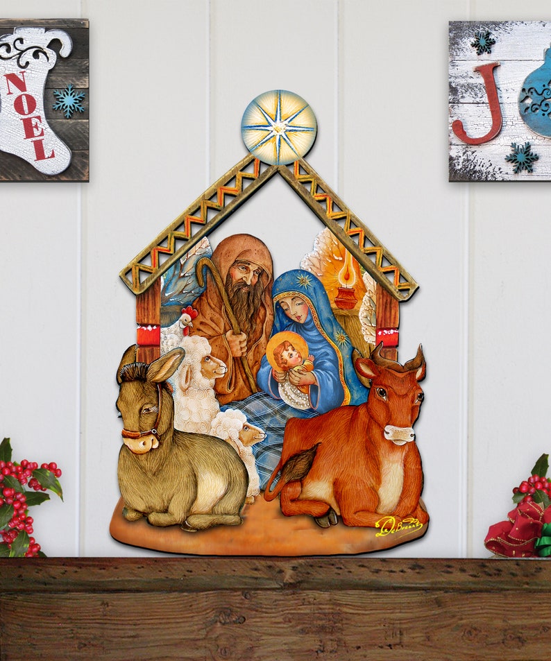 SALE Nativity Wreath Outdoor Nativity Decorations Wooden Etsy