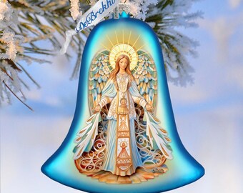 Light-bearing Angel Bell Mercury Glass Ornament - Nativity Holiday Decor - Christmas Ornament for Holiday Decoration 752-041 by GDebrekht