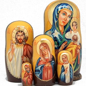 Jesus Icon Stacking 5-Piece Original Matryoshka Wooden Nested Dolls Set 130124