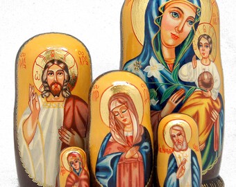 Jesus Icon Stacking 5-Piece Original Matryoshka Wooden Nested Dolls Set 130124
