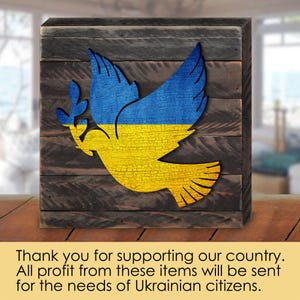Peace Dove Ukrainian Flag Wood Decor - Distressed Finish -8187126B