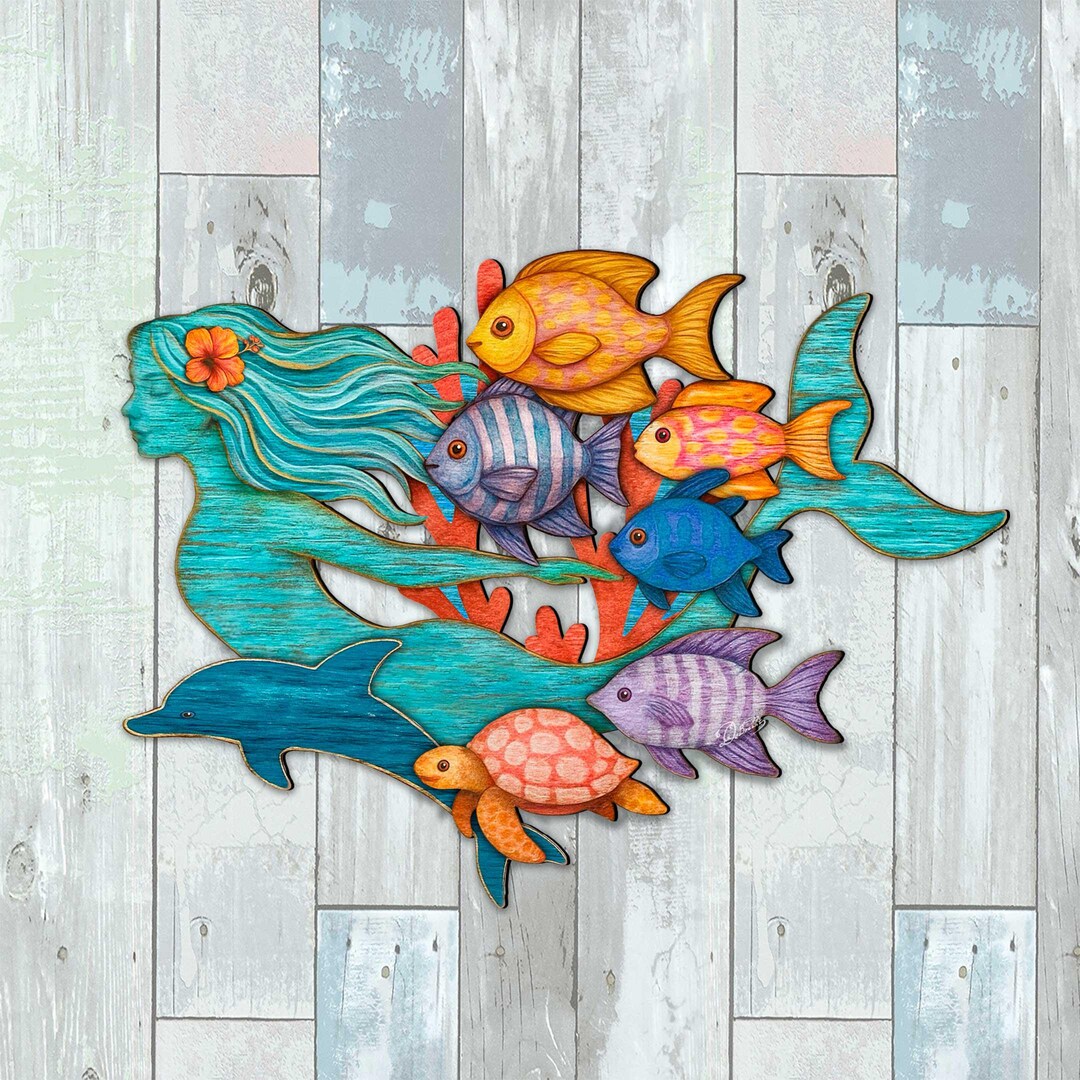 Tropical Mermaid Coastal Door Hanger - Handcrafted Underwater Friends ...