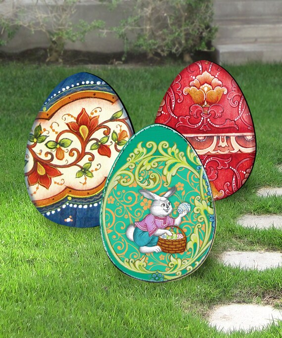 Easter Yard Decor Easter Eggs Set Of 3 Freestanding Outdoor Etsy