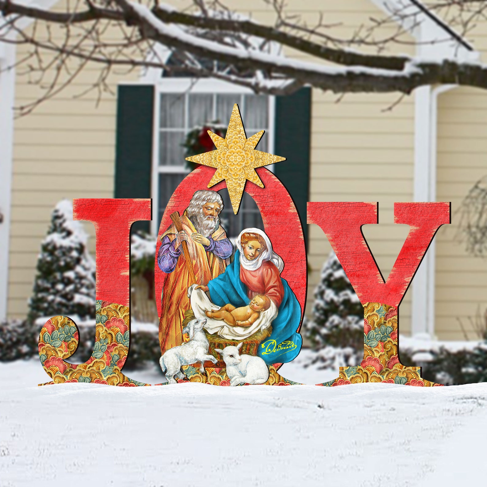 JOY NATIVITY Yard Sign Wooden Freestanding Christmas Etsy