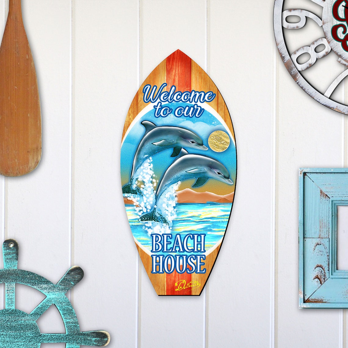 Scenic Surfboard Sunset Waves Door Hanger Coastal Wooden Wall Decor for ...