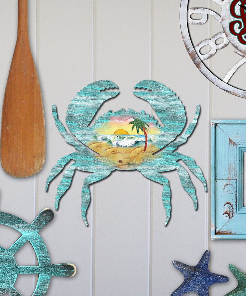 Outdoor Decor Coastal wall art Wood Crab Coastal Waves Scenic Etsy