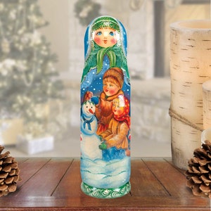 Snowman Hand-Painted Wooden Bottle Gift Box by G DeBrekht - Christmas Santa and Snowman Decor - 190932