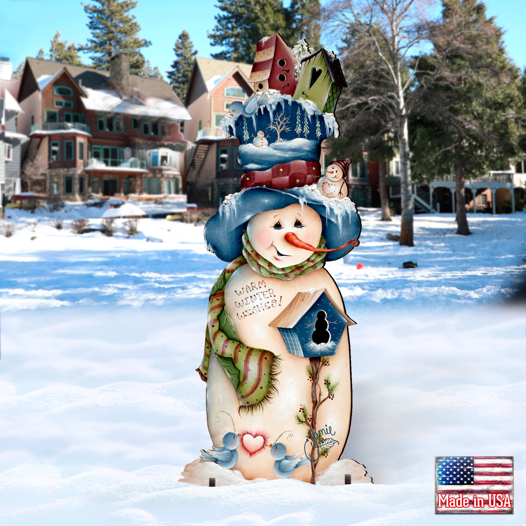 Outdoor Snowman Blue & White 'warm Winter Wishes' Freezing