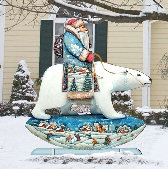 Holiday Decorations For Outdoor Polar Bear Santa Wooden Free Standing Decoration 8116382f