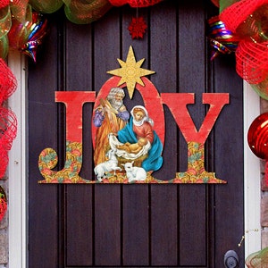 Limited Time Offer | Regal JOY NATIVITY Scene | Wooden Door Hanger by G.DeBrekht  8121456H