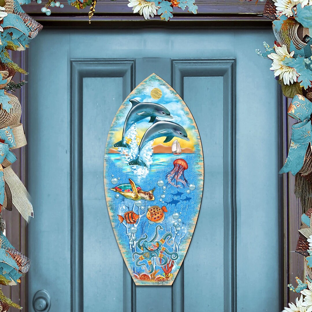 Surfboard Home Decor Door Hanger - Wooden Coastal Welcome Sign ...