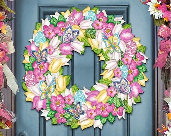 Spring Decor - Front door Wreath with Butterflies - Wooden Door Hanger - Wall decor 8185301H