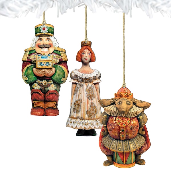 Nutcracker Ornaments - Handcrafted Christmas Tree Decorations Wooden Holiday Decor Art - Set of 3 8100010S3 by GDebrekht