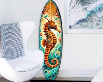 Seahorse Coastal Surfboard Wall Art – Handcrafted Wooden Ocean Decor by G.DeBrekht – Indoor Outdoor Beach House Accent – 8490147HS