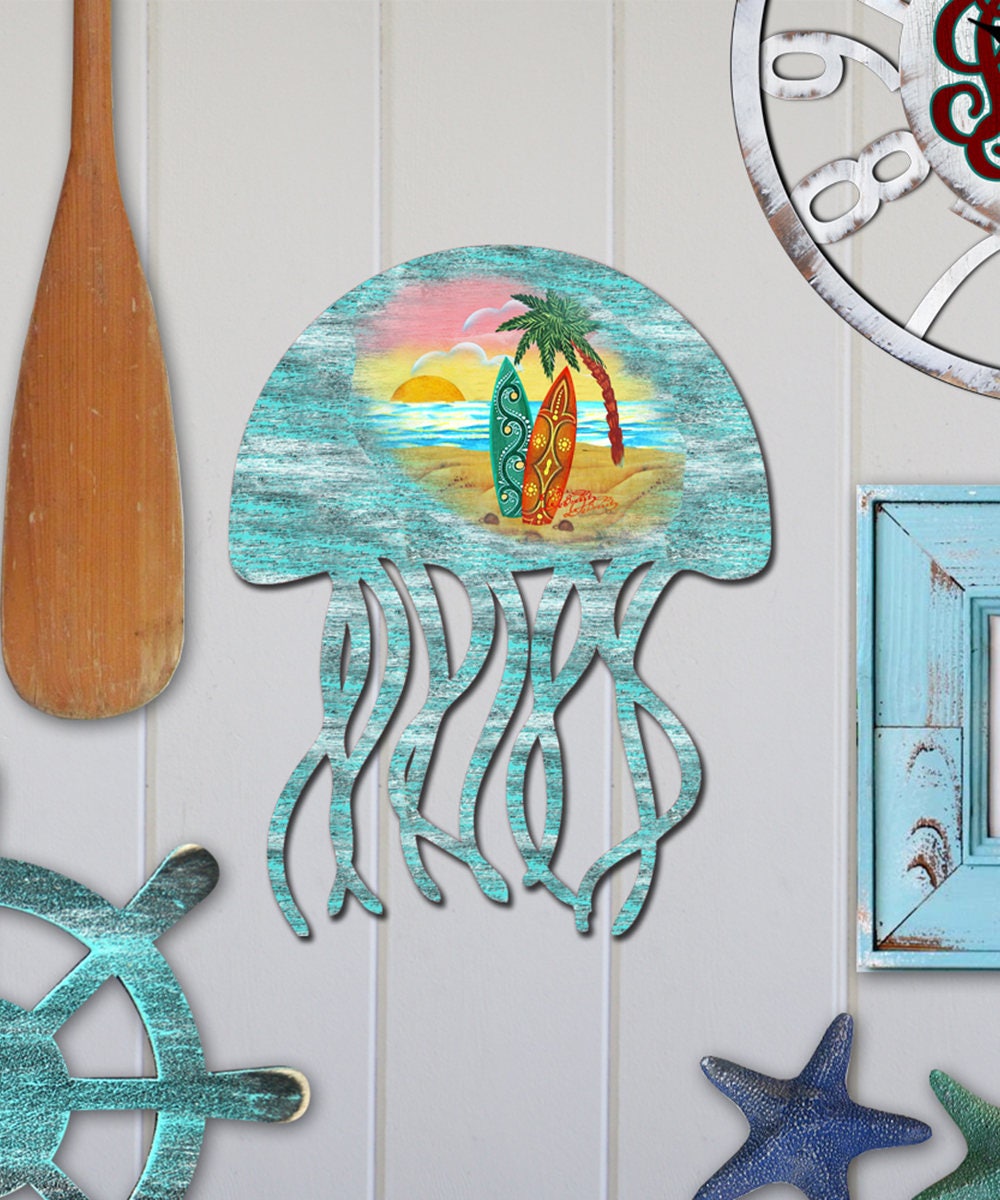 Jellyfish Surfboard Wooden Door Hanger – Coastal Beach House Decor - Etsy