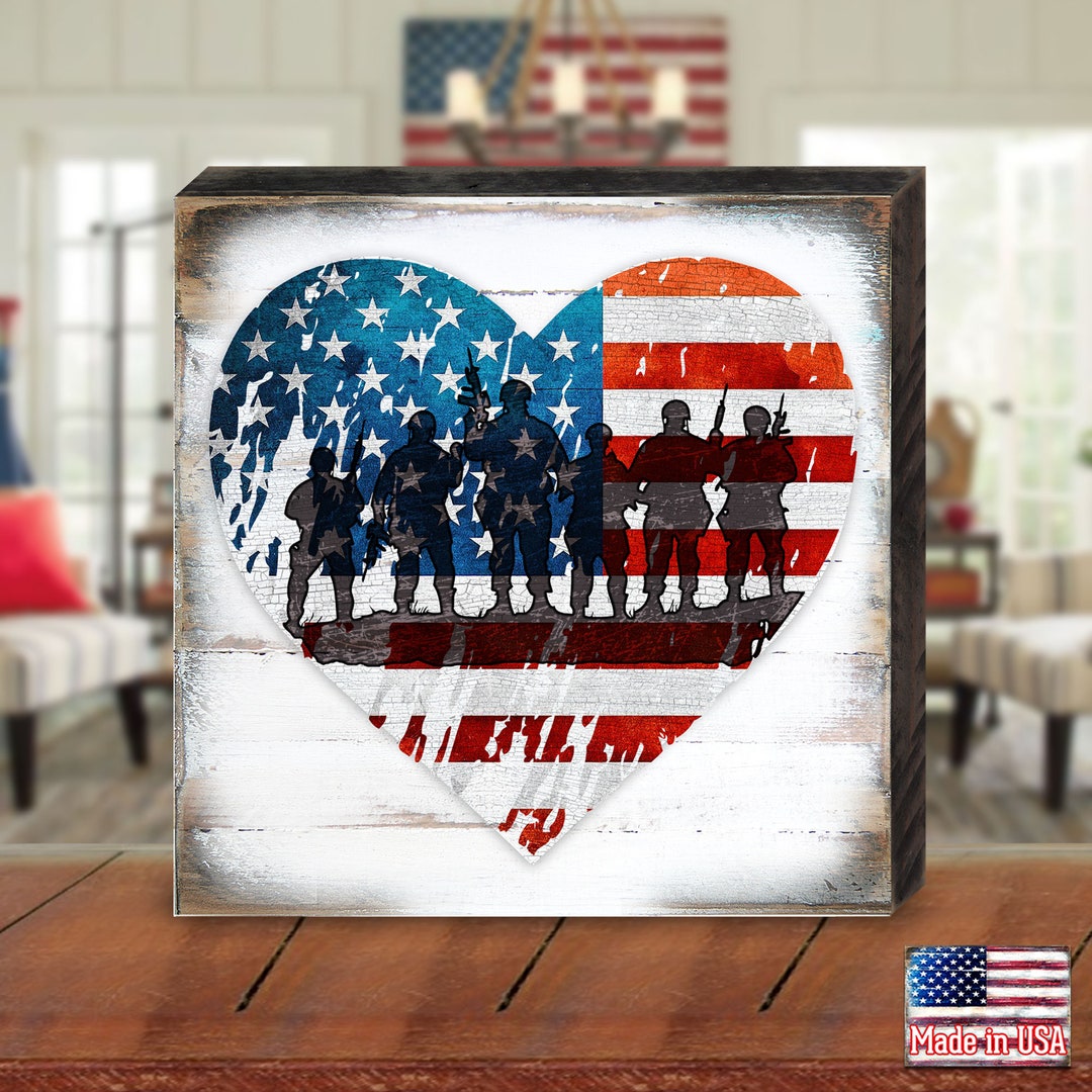 USA Wall Decor Wall Art USA Military Heart Wooden Wall Décor Patriotic