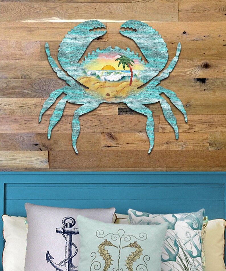 Outdoor Decor Coastal wall art Wood Crab Coastal Waves Scenic Etsy