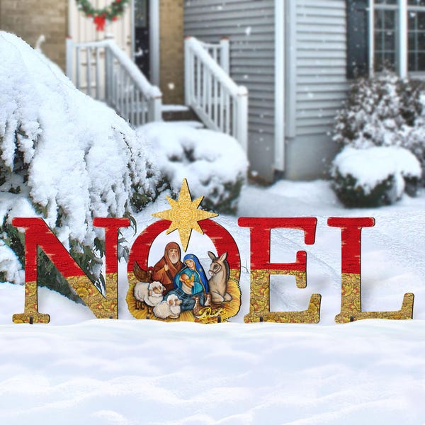 NOEL Nativity Set – Rustic Wooden Christmas Yard Decor, Handcrafted USA - 8121458F-S4L
