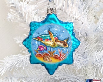 Sea Turtle Ornament | Sea Turtle Coastal Glass Ornament By G. Debrekht| Coastal Decor – 775479