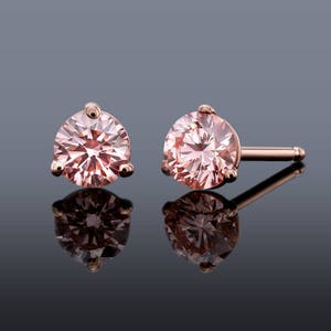 Genuine Lab-Grown Pink Diamond Earrings set in 14K Rose Gold, VS clarity - .50tw