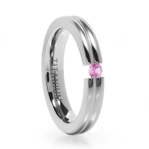 Titanium Tension Set Ring With Pink Sapphire