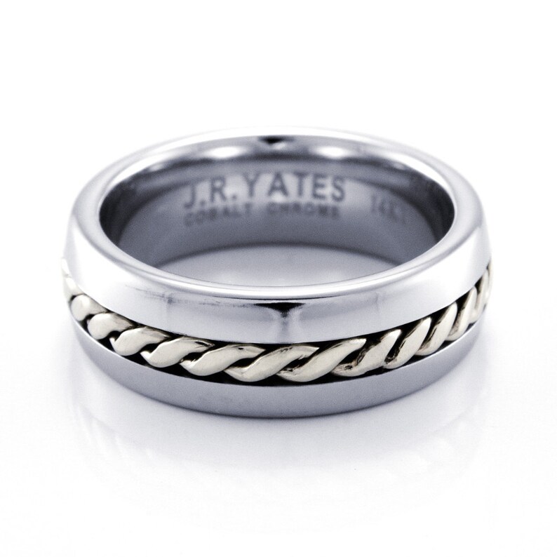 BANDALERO Mens 7mm Cobalt Ring With Braided White Gold - Etsy