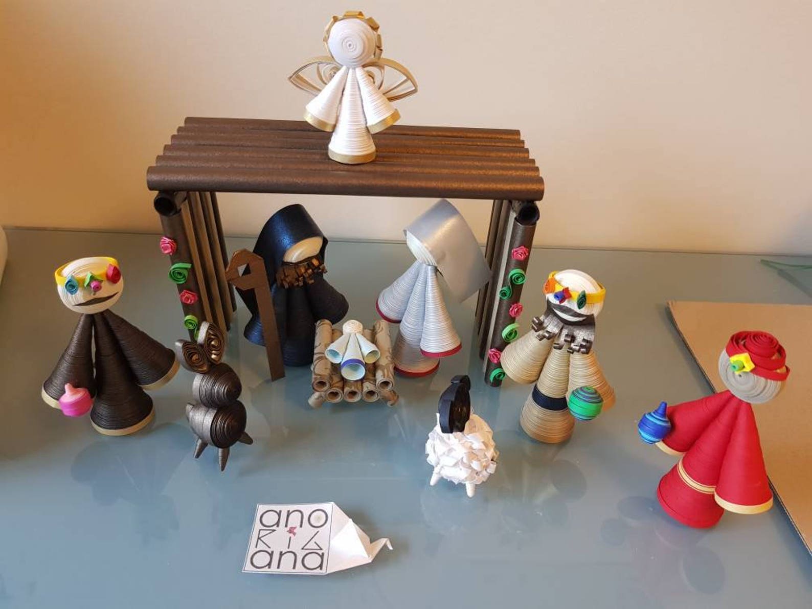 Complete Handmade Quilling Nativity Scene in Paper 9 Pieces and a Hut A