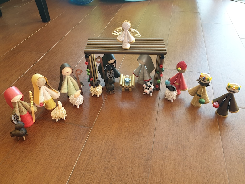 Complete Handmade Quilling Nativity Scene in Paper 9 Pieces and a Hut A