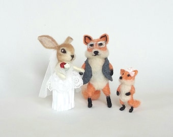 Fox wedding topper Animal cake topper Felt Bunny cake topper Felt Wedding Mr Fox Mrs Bunny Wedding animal Bride Groom animal Rustic wedding