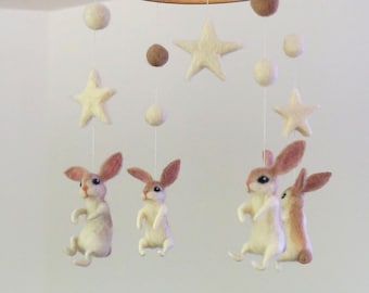 Bunny Mobile Baby Crib Mobile Felted animal mobile White nursery mobile Felted Bunny mobile Kids room decor White rabbit mobile