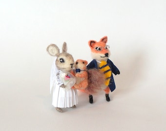 Felt Animal Wedding Cake Topper: Fox, Bunny & Squirrel