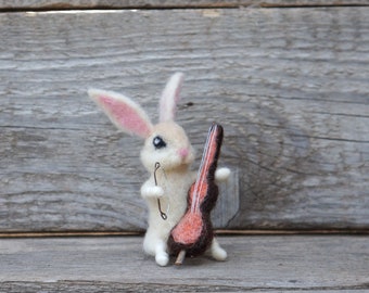 Cellist Cello Player Cute bunny playing cello Felted Miniature White bunny Sweet hare cute gift for musician Mini animal Dollhouse animal