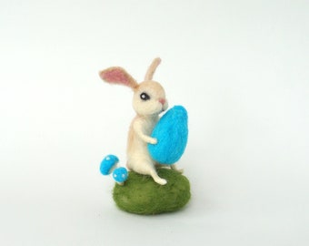 Easter Bunny Felted Easter Rabbit Spring hare Easter Egg Spring celebration Turquoise egg White bunny Easter Decor Felted Animal Wool bunny