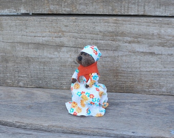 Felted Mother otter Christmas Muppet Emmet otter&#39;s Jug-band Alice Otter Christmas miniature Dressed animal Art dolls Winter Decor Dollhouse