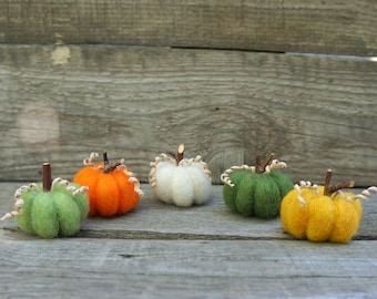 Halloween pumpkins Autumn decor Colourful pumpkins set of 5 Tiny wool pumpkins Baby shower favor Rustic  decor Thanksgiving Felted halloween