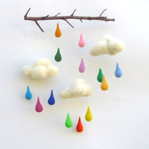 Rainbow Cloud Mobile: Rainbow Raindrops, Nursery Decor branch