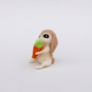 Tiny Bunny Carrot Mini Hare White Felt Rabbit Wool Figurine Cute Easter ...