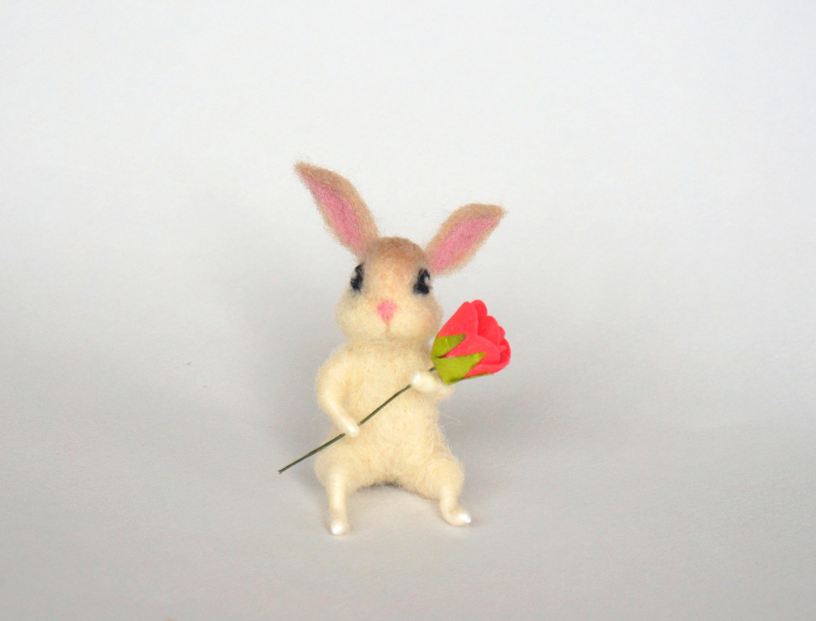 Felted Miniature Bunny White Bunny Flower Tiny Hare Rose | Etsy