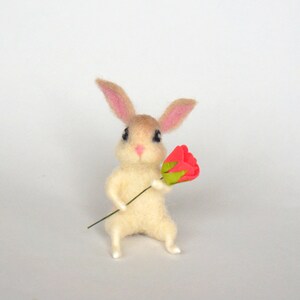 Felted Miniature Bunny White Bunny Flower Tiny Hare Rose Dollhouse ...