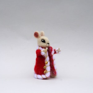 Santa Bunny White felted rabbit Christmas bells Xmas ornament Christmas soft sculpture Wool felted Animal Dollhouse figurine Art doll